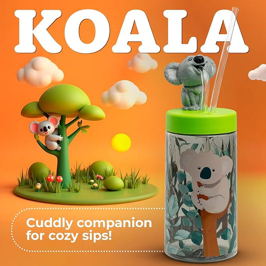 Trend Zoo Koala Cup, Water Bottle, Tumbler with Lid and Straw, Travel Sippy Cup for Water or Milk, Cups with Lids BPA Free Plastic, 12 oz