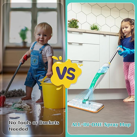 EP EXERCISE N PLAY Kids Spray Mop - Toddler-Size Cleaning Toy Set - Small Mop for Kids That Really Spray - Mini Toddler Mops - Montessori Toys for Toddlers Girls Boys 3 4 5 Years Old