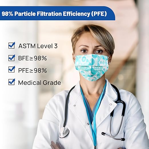 JMU 1000 Pcs Multicolor Disposable Face Masks for Adults, 4-Ply ASTM Level 3 Medical Face Masks