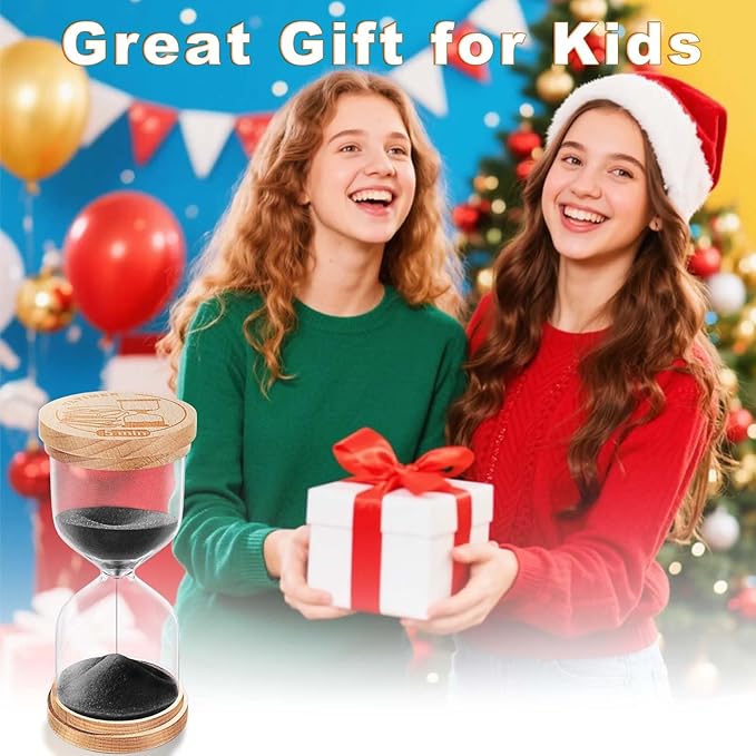 3 Minute Sand Timer,Beech Wooden Hourglass Sand Clock,Reloj De Arena,Small Black Hour Glass Sandglass, Game, Desk Office Decoration (Black)