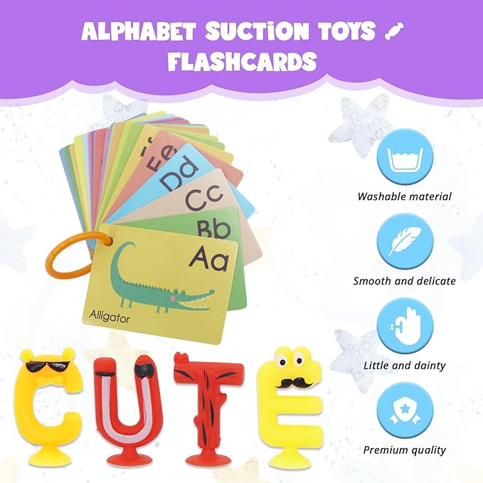 Alphabet Letters Learning Suction Toys: ABC Silicone Toys, Airplane/Windows/Car/Travel Toy for Kids, Preschool Educational Montessori Sensory Toy
