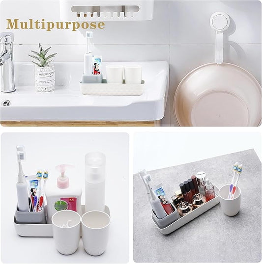 Toothbrush Holders for Bathrooms,Kids Electric Toothbrush Holder with 2 Cups Set,White Tooth Brush Toothpaste Caddy Storage,Small Bathroom Countertop Organizer Stand for Men Farmhouse Family
