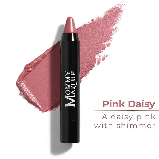 Mommy Makeup Triple Sticks Lipstick, Cream Blush & Teatment All-In-One with Shea & Cocoa Butter - Soft & Creamy Moisturizing Lip Crayon For Lips & Cheeks (Pink Daisy)