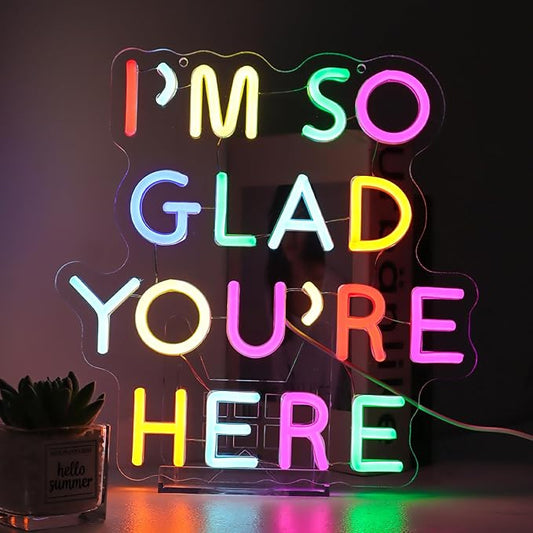 I'm So Glad You're Here Neon Sign-Classroom Decoration -Inclusive Classroom Decor-Welcome Gift-Teacher Present-Decor of primary schools and kindergartens Wall Sign Decoration Present-Birthday Christmas Gift