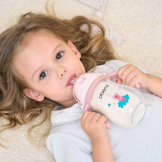 Toddler Sippy Cup, Tritan Baby Water Bottle With Non-Spill Valve Spout, Removable Handle and Carry Strap, 270ml/12m+/Pink/Pack of 3