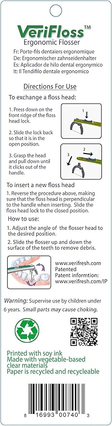 VeriFloss Dental Flosser with 10 Head Refill - Teeth Flossers for Adults & Kids, Flossing Tool - Ergonomic Design w/360° Swivel Head, Glide Lock - Reusable Floss Picks, Cleaning Kit - VeriFresh