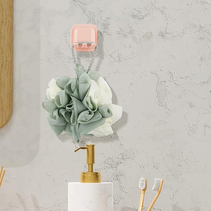 2 PCS Self-Adhesive Toothbrush Holders Wall Mounted, Water Proof Toothbrush Hook, 2 in 1 with Toothbrush Hanger and Gargle Cup Holder for Bathroom Shower (Pink)