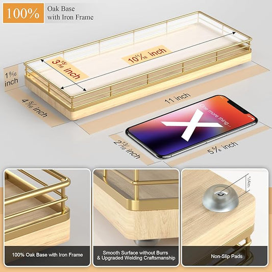 Wooden Decorative Tray, Oak 11.2" L Kitchen Countertop Soap Sponge Holder for Dresser Perfume Tray Jewelry Candle Nightstand Table Centerpieces for Dining Room Decor Natural