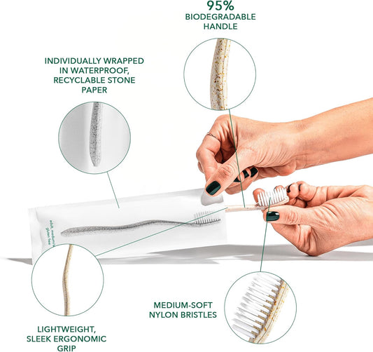Terra & Co. Gentle Green Toothbrushes – 20-Pack of Plastic-Free Toothbrushes with Soft Bristles for Sensitive Teeth & Gums – Individually Sealed – BPA-Free, Plant-Based, Eco-Friendly & Travel-Ready