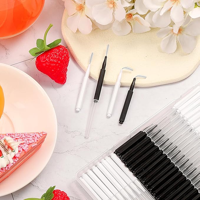 120Pcs Interdental Brush, Braces Brush Toothpicks with Soft Bristles 360° Bendable Floss Heads Dental Brushes Between Teeth Gum Braces Cleaning Kit Oral Tooth Cleaning Tool (Black, White)