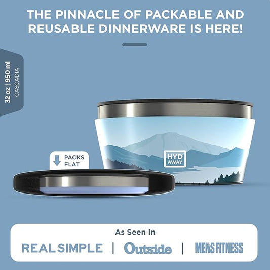 HYDAWAY 1-Quart Collapsible Insulated Bowl with Lid - BPA-Free, Leak-Resistant, Space-Saving Camp Bowl - Ideal for Hiking, Travel & Outdoor Meals