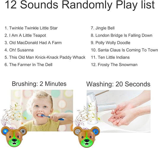 LUXSWAY Cute Animal Toothbrushing Timer with Musical Volume, 2 Minute Kid for Toothbrushing, 20 Seconds Wash Hand Training Games, Rechargeable Colored Led Light Visual Timer- Dog