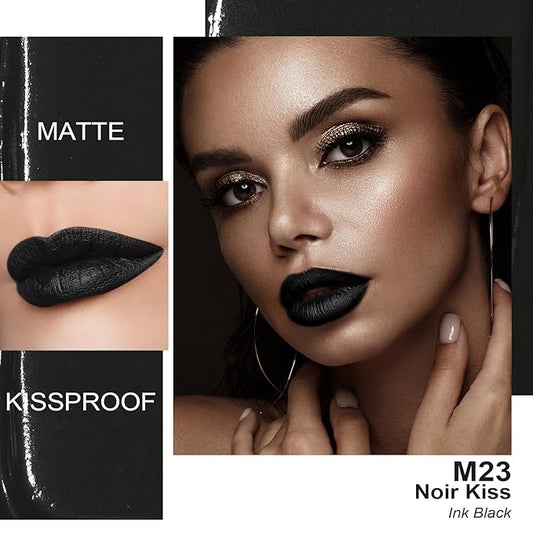 Oulac Black Lipstick for Women, Makeup Matte Liquid Lipsticks, Highly Pigmented Color Lip Stain with Creamy Formula, Long Lasting, Waterproof, Vitamin E, Vegan, Cruelty-Free, M23
