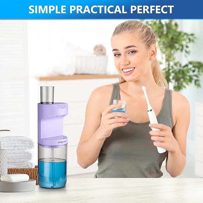 Automatic Mouthwash Dispenser for Bathroom,Bathroom Accessories 19.4 Fl Oz Dispensers with Magnetic Cups,Wall Mounted Dispenser,Suitable for All Age Groups,Purple