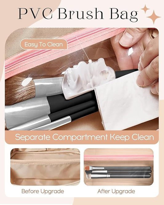 Bistup Makeup Bag Travel Cosmetic Bag Toiletry Make Up Bags Cute Women Large Capacity Big Medium Leather Strawberry Portable Teen Girls Teenage Kawaii Foldable Expandable Compact Open Flat Zip