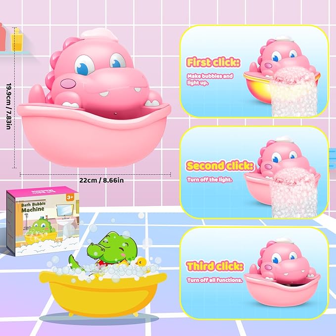 Bath Toys,Light-Up Bath Bubble Machine Automatic Bubble Maker Bathroom Toy for Kids Ages 1-3 4-8 Toddler Bathub Toy Dinosaur Toys for Kids 3-5
