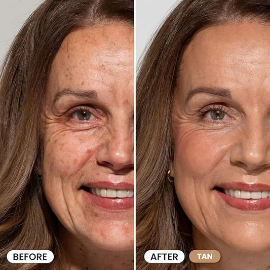 Prime Prometics PrimeSkin CC+ Cream for Mature Women – Lightweight Liquid-to-Powder Foundation – Blurs Pores & Covers Age Spots – Crease-Free, Hydrating & Soft-Matte Finish for Sensitive Skin (Tan)