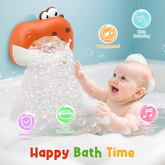Baby Bath Toys, Rechargeable Dinosaur Bath Bubble Machine with Music, Bathtime Bathtub Toys for Toddlers Christmas Birthday Gifts, Bubble Maker Toys for Kids Ages 1-3 4-8 Baby Gifts (Red)