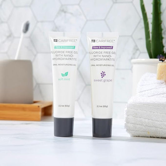 CariFree Fluoride Free Gel: Nano Hydroxyapatite Toothpaste, Neutralizes pH, Freshens Breath and Moistens Mouth, Dentist Recommended (2.3 Ounce (Pack of 2), Mint & Grape)