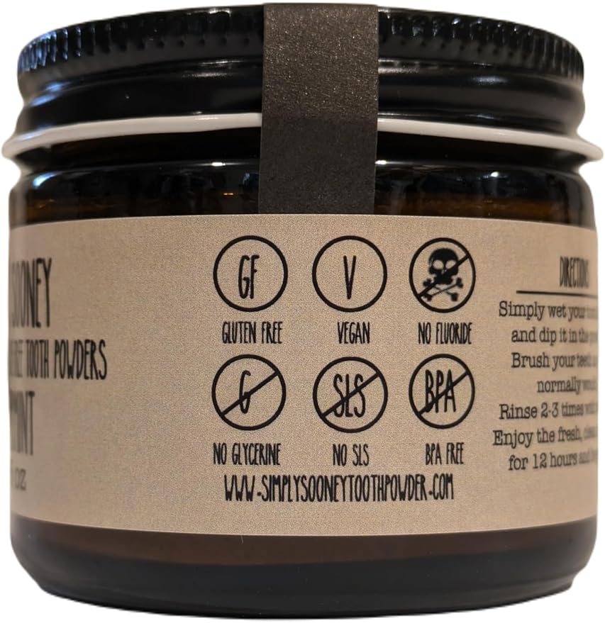 Remineralizing Vegan Fluoride Free Tooth Powder Peppermint Formula I Glass Jar I Stronger Teeth I Fresh Breath I with Xylitol