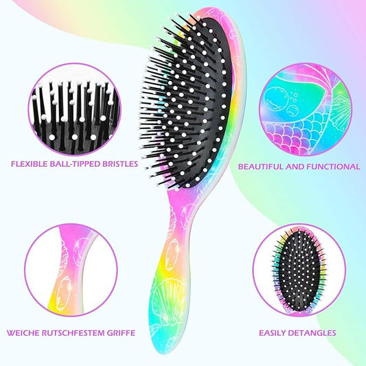 Kids Hair Brush Girls, Toddler Wet Dry Detangling Hair Brush for Curly Thick Hair Pain-Free Comb Girls Kids Women Unicorn Mermaid