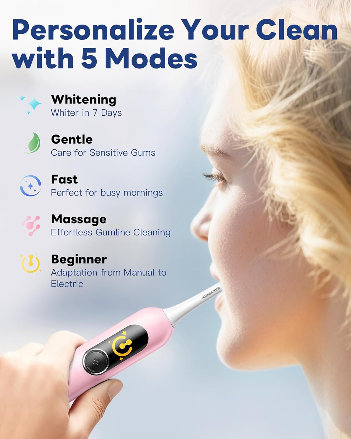 Electric Toothbrush with AI Smart Screen for Adults Kids Teens | 150-Day Battery, Real-Time Brushing Map | Whitening Mode, 3-Min Timer, Travel Case | Family Sonic Toothbrush (G5S Pink)