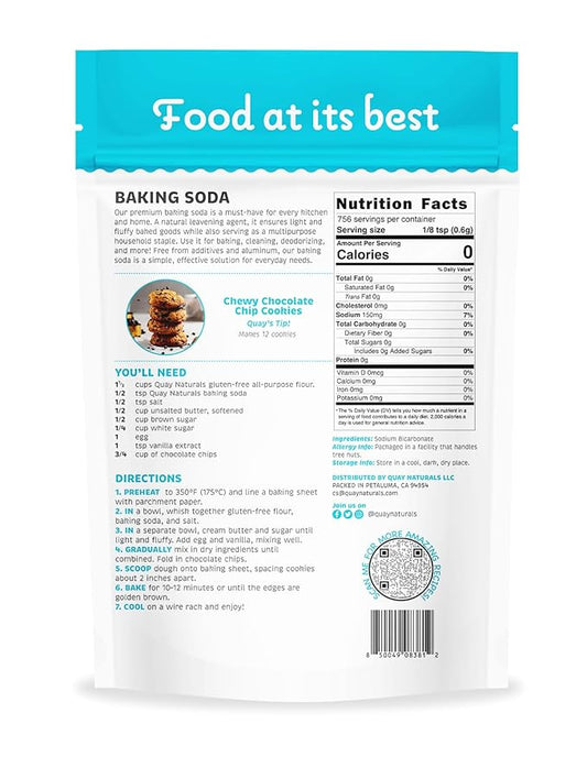 Quay Naturals Pure Baking Soda 1lb - Aluminum-Free, Food-Grade, Multi-Purpose - For Baking, Cleaning & Deodorizing - Vegan, Gluten-Free