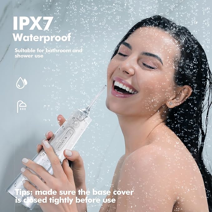 Water Flosser Teeth Pick: 5 Modes Cordless Water Dental Floss 300ML Portable Rechargeable IPX7 Waterproof Electric Water Flossing Cleaning Picks with 6 Jet Tips Oral Irrigator Cleaner, White