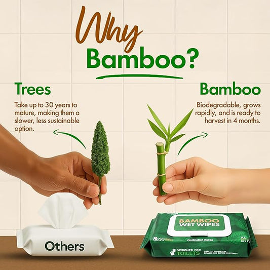 Weemium Bamboo Wipes – Pack of 4 (240 XL Flushable Wipes) – Organic, Tree-Free, FSC Certified & Septic Safe – 99% Water, Unscented & Sensitive Skin Safe – Biodegradable, Compostable & Eco Friendly