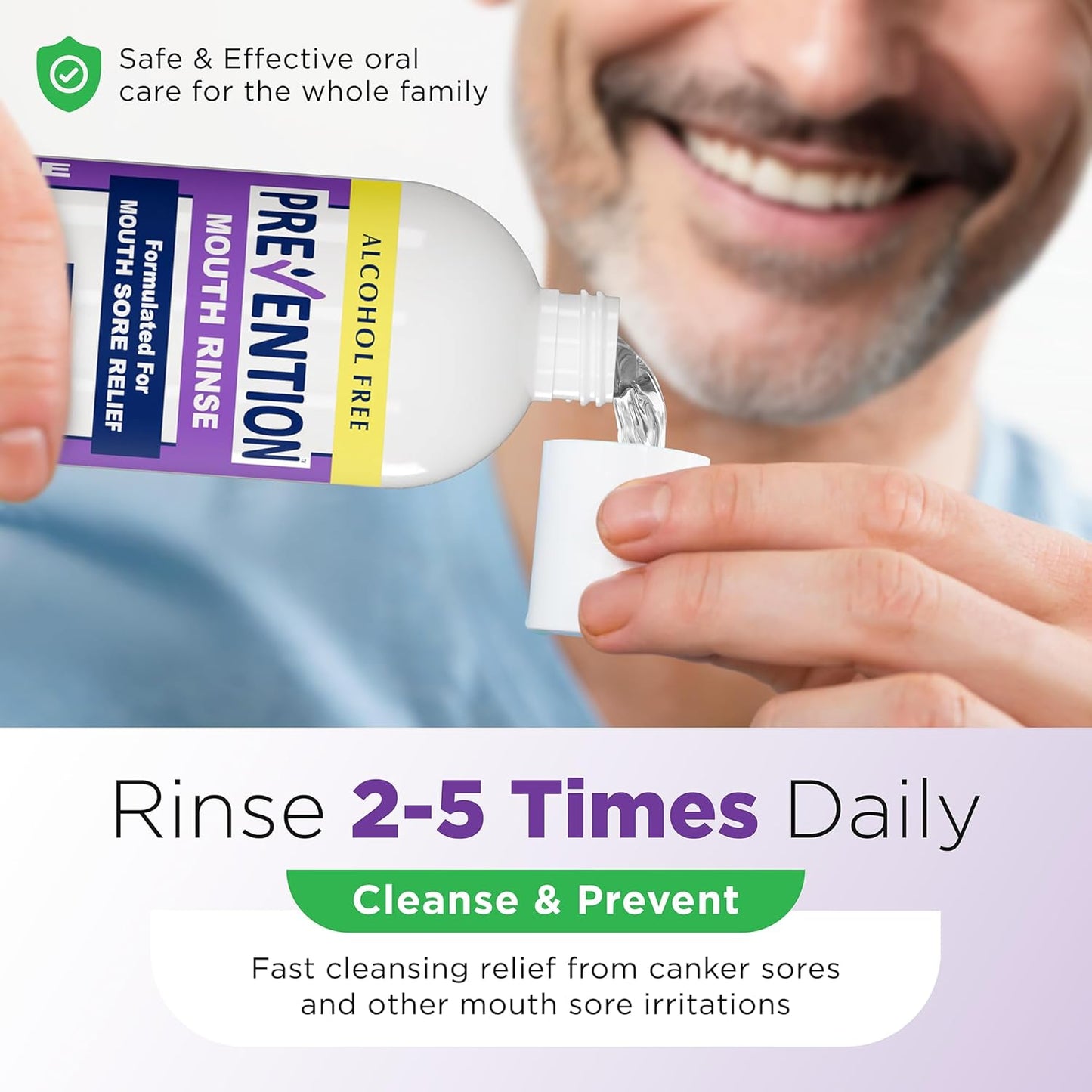 Prevention Mouth Sore Mouth Rinse, Canker Sore Treatment, Oral Pain Relief Mouthwash for Ulcers and Sores, Braces, with Hydrogen Peroxide, Alcohol-Free, Fluoride Free, 16 oz, Soothing Mint, 1 Pack