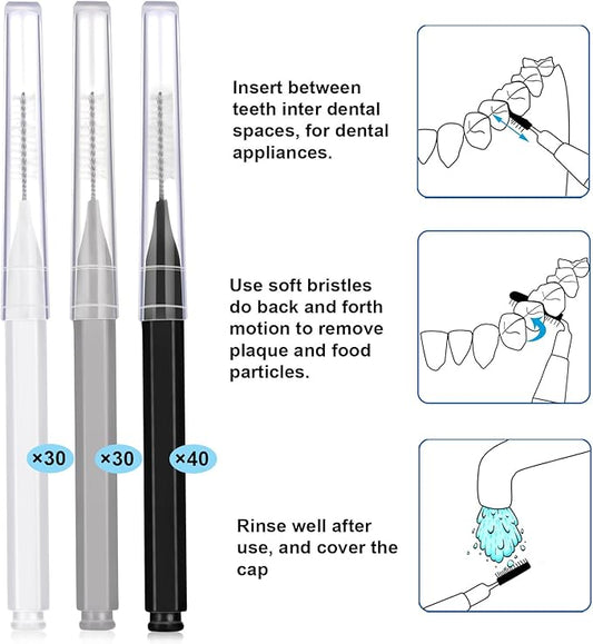 Patelai 100 Pieces Braces Brush for Cleaner Interdental Brush Toothpick Dental Tooth Flossing Head Oral Dental Hygiene Flosser Toothpick Cleaners Tooth Cleaning Tool (Black, White, Gray)