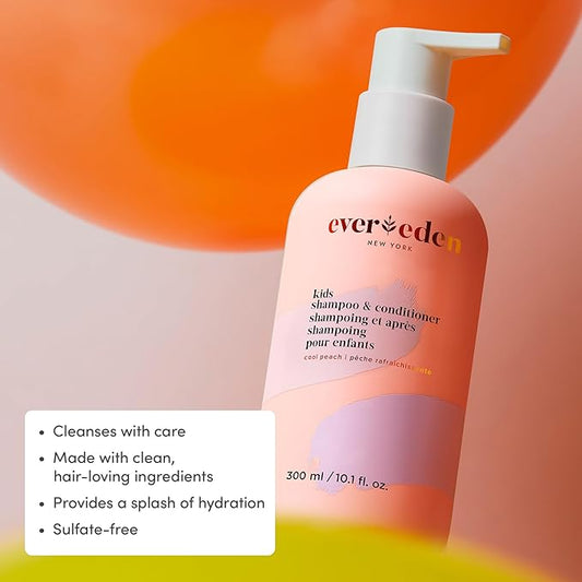 Evereden Kids Shampoo and Conditioner 2-in-1: Cool Peach, 8.5 fl oz. | Clean, Vegan, & Gentle Care for Kids | Toddler Shampoo and Conditioner for Healthy Scalp & Hair | Age 4+