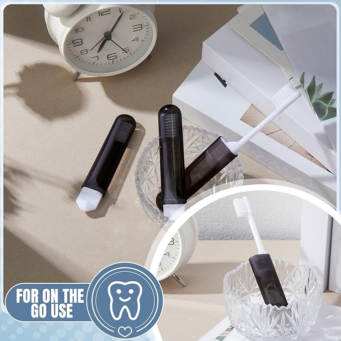 Patelai 4 Pieces Travel Toothbrush Set, Soft Bristle Mini Foldable Tooth Brush with Case, Individually Wrapped Small Portable Travel Size Toiletries Stuff for Camping (Black)