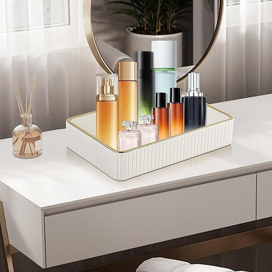 PU Leather Valet Tray,Desk Organizer Tray Nightstand Organizer Trinket Dish Storage Key Bowl Decorative Trays for Phone Wallet Jewelry Watch,Bathroom Bedroom Perfume Vanity Trays,Cream White