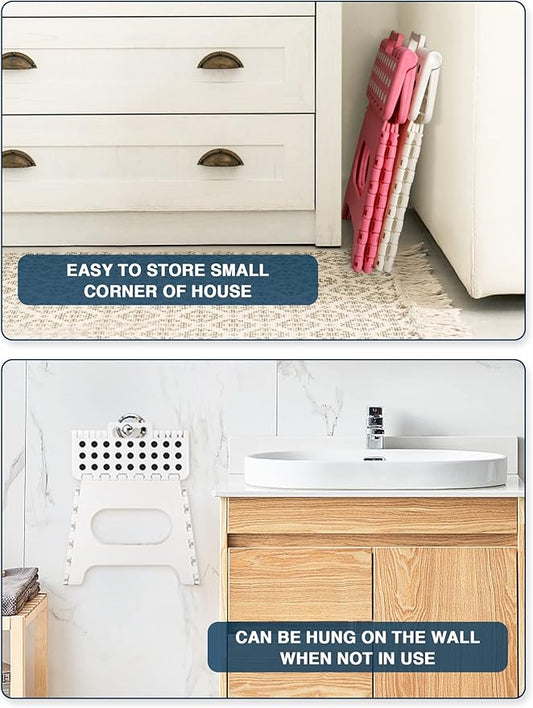 Dyforce Non-Slip Folding Step Stool - 11 inch Height Premium Heavy Duty Foldable Step Stool for Kids, Kitchen Garden Bathroom Camping Stepping Stool - White