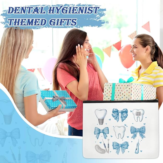 Dental Hygienist Makeup Bag, Dental Gifts for Women, Dental Assistant Cosmetic Pouch, Waterproof Linen Dental Hygiene Gifts, Dentist Appreciation Travel Organizer Bag