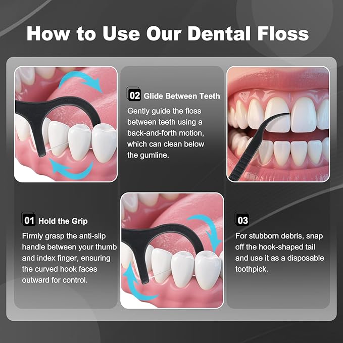 Bulk Floss Picks Dental Floss Sticks Bulk for Teeth, Floss Picks Dental Floss Picks Bulk for Family, Travel, Braces & Sensitive Teeth Dental Hygiene Essentials (500,Black)