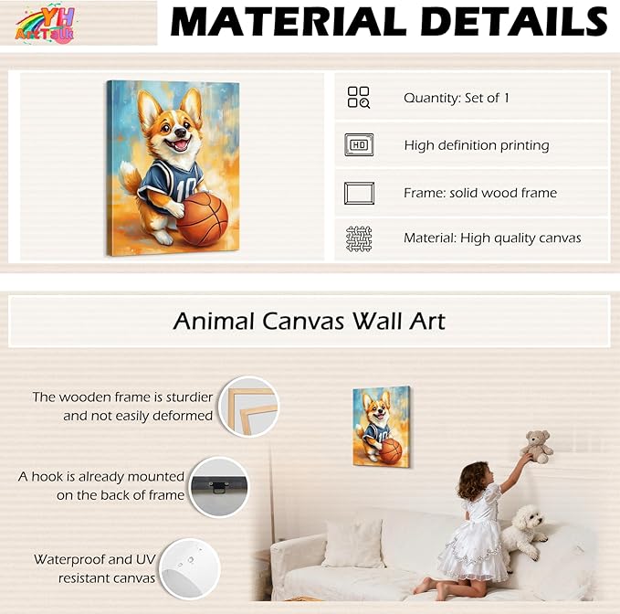 YOUHONG Animal Art Animal Canvas Wall Art Dog Poster with Inner Wooden Frame - Lightweight, Sports Wall Decor for Bedroom & Living Room Decoration Ready to Hang (12x15.7 Inches)