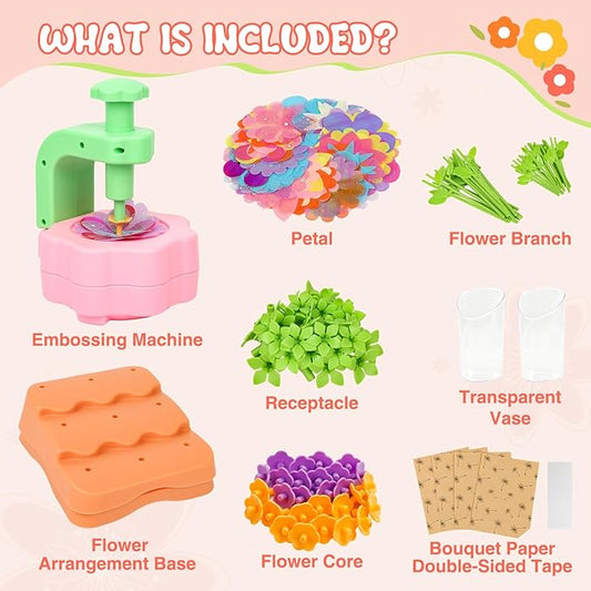 Fabric Flower Bouquets Toys, Arts and Crafts Activity Kit for Kids Ages 3-12, DIY Flower Craft Kits for Toddler, Educational Activity Preschool Birthday Gifts for 3 4 5 6 7 8 9 10+ Year Old Girls