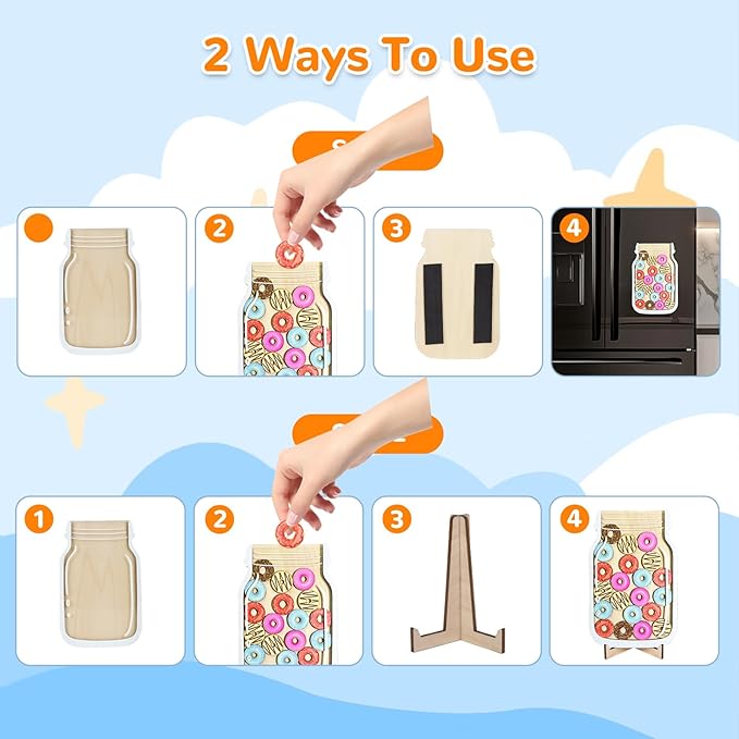 Reward Jar for Kids – Magnetic Wooden Behavior Chart and Incentive Jar with 25 Tokens, Stickers, Stand & Magnet – Positive Reinforcement Tool for Home, Toddlers or Classroom (Donut)