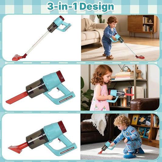 3-in-1 Kids Cleaning Toy Set, Working Toy Vacuum with Real Suction, Toddler Broom & Mop, Pretend Home Cleaning Kit for Boys & Girls Ages 3+