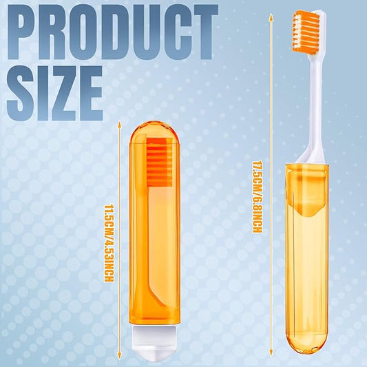 Patelai 4 Pieces Travel Toothbrush Set, Soft Bristle Mini Foldable Tooth Brush with Case, Individually Wrapped Small Portable Travel Size Toiletries Stuff for Camping (Honey Color)