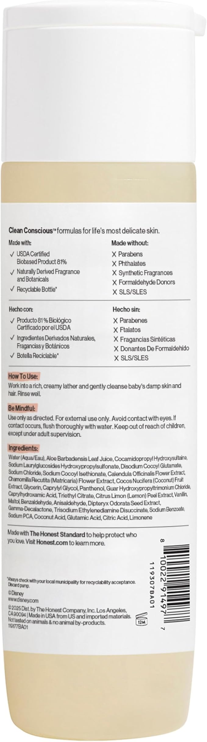 The Honest Company 2-in-1 Cleansing Shampoo Body Wash I Gentle Enough for Baby Dermatologist Tested Tear-free Hypoallergenic Disney’s Mickey Mouse Comfort Sweet Cream 10 fl oz