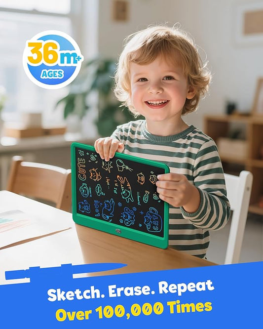 TEKFUN LCD Writing Tablet for Kids Boys Toys, 12 Inch Erasable Doodle Board Colorful Drawing Pad, Board Games Outdoor Travel Toys Gifts for Toddlers Boys Adults (Green)