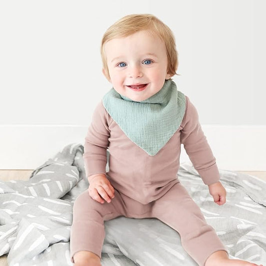 Konssy Muslin Baby Bibs 10 Pack Baby Bandana Drool Bibs 100% Cotton for Unisex Boys and Girls, Soft Absorbent Set for Teething and Drooling