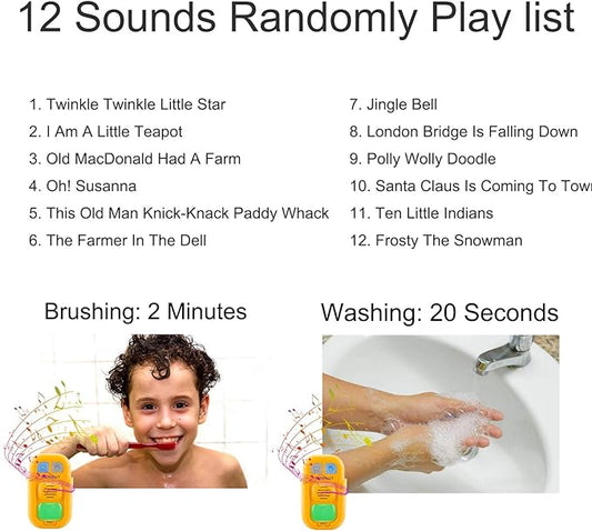 Musical Timer for Kids, Battery Powered 2 Minute Toothbrush Timer and 20 Seconds Bathroom Hand Wash Timers with LED Color Light, 3 Volume Options Musical Timers for Children Training Coach