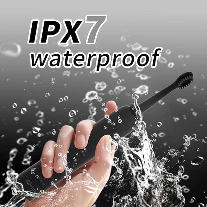 Rooman Oscillation&Vibration Sonic Electric Toothbrush for Adults, with 8 Brush Heads for Travel & Teeth Care, 20000 VPM, 3 Cleaning Modes, 2-Minute Timer, IPX7 Waterproof (Black)