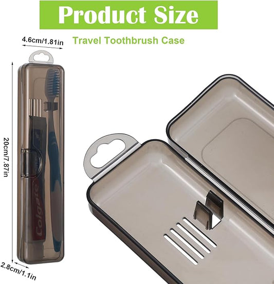 2 Pack Toothbrush Holder Travel Case,Tooth Brush Case Travel 7.9 x 1.8 x 1.1 in,Portable Plastic Toothbrushes Travels Holder with Secure Seal, Gray & Blue