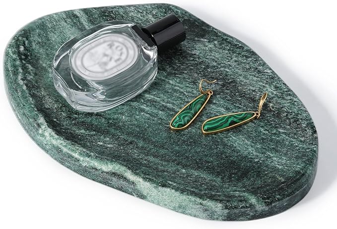 Koville Green Marble Cloud Shape Vanity Tray, Serving Stone Key Tray for Home Decor, 10" x 7" Luxurious Natural Marble Storage Trays for Bathroom, Stone Plate Holder for Perfume, Candle and Jewelry