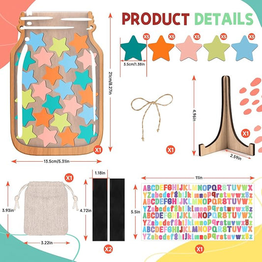 Star Reward Jars for Kids-Magnetic Reward System with Colorful Letter Stickers,Behavior Classroom Incentive Jar for Teachers Parents (Mason Jar with Stars, Kids Motivational Tool)